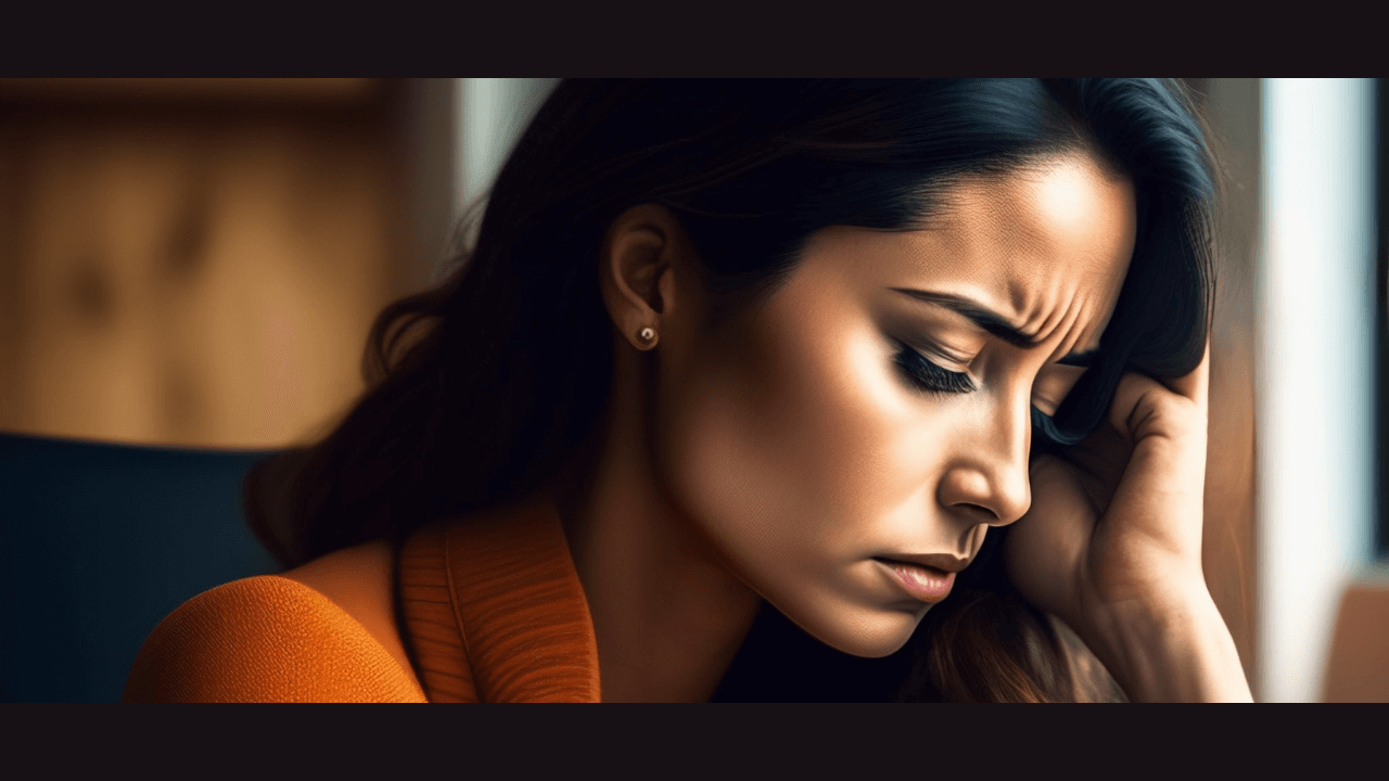 Mujer con signos de dolor en su cara debido al estrés - FitLine como protección perfecta