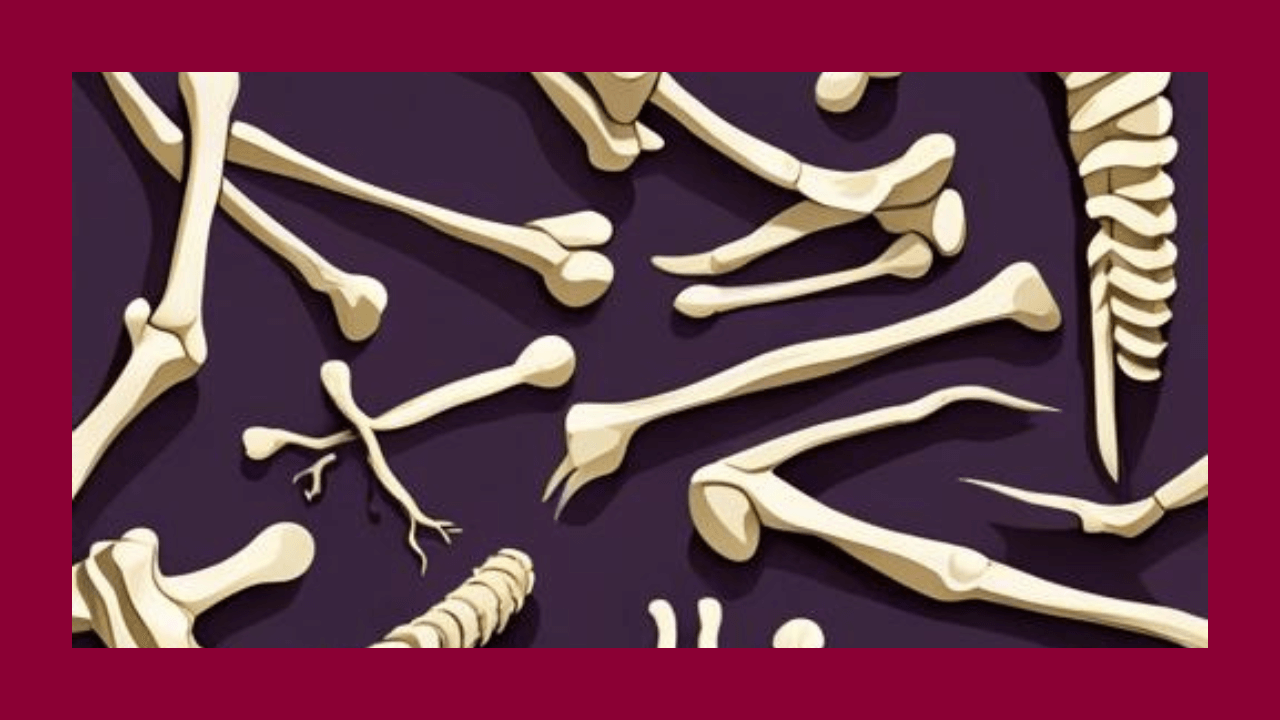 Variedad de huesos sobre fondo morado